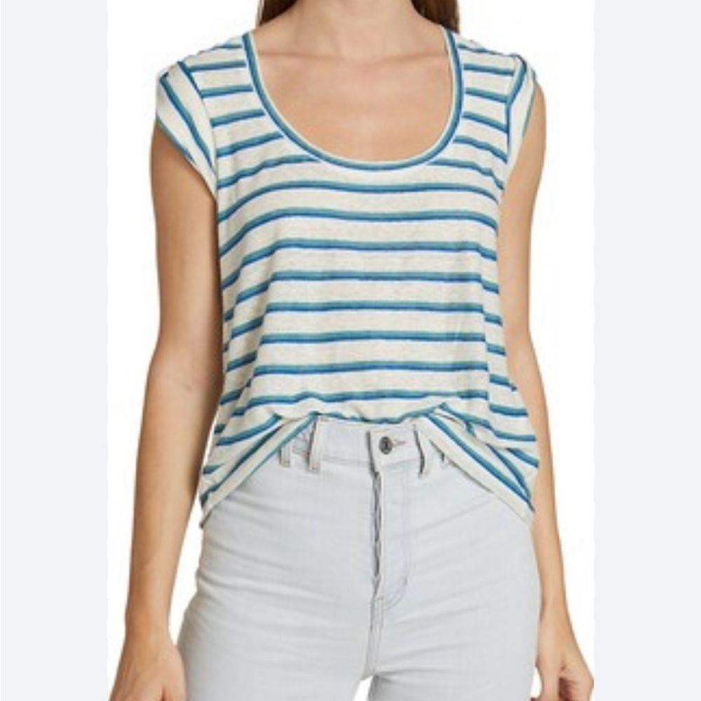 Veronica Beard Blue and White Striped Muscle Tee